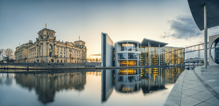 panoramic view at the government district of berlin, germanyの写真素材