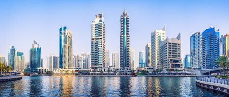 panoramic view at the marina of dubaiの写真素材