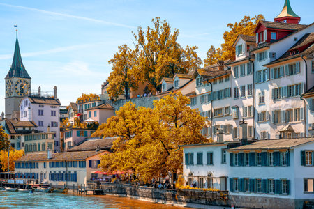 Panoramic view of the old town of Zurichの写真素材