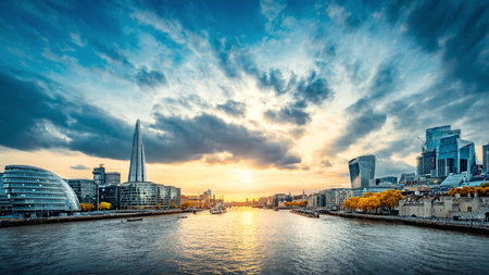 The skyline of London during sunsetの写真素材