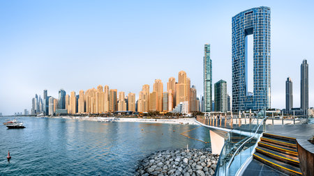 the skyline of jumeirah beach, dubaiの写真素材