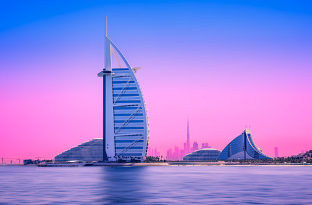DUBAI, UAE - 01. June 2024 the famous Burj Al Arab in the early morning lightのeditorial素材