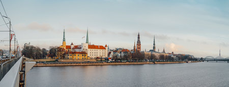 the skyline of Riga, Latviaの写真素材