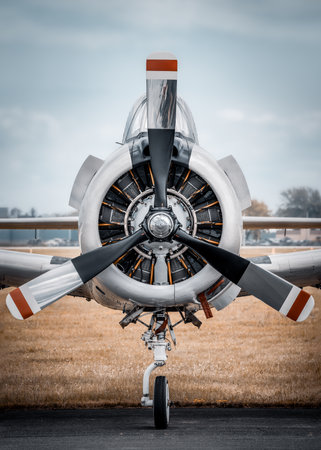 engine of a historical aircraftの写真素材