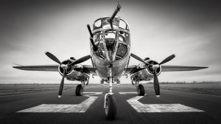 American bomber plane on a runwayの写真素材