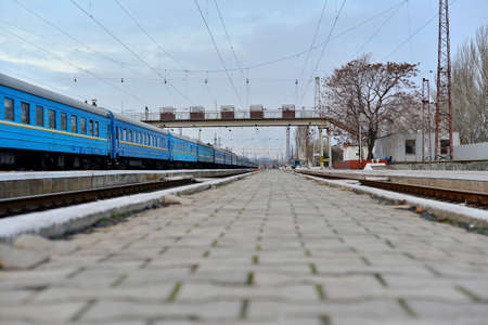 Passenger and freight train. Passenger diesel train traveling speed railway wagons journey light