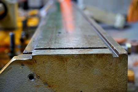 Repair of lathe, grinding machine, guiding and splined shaft. close up the details of the old machineの写真素材