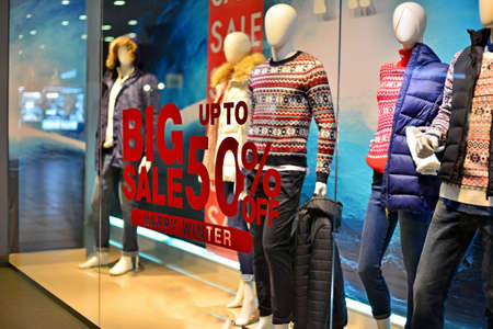 BIG Sale 50-70% off mock up advertise display frame setting over Abstract blurred photo of fashion...