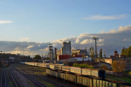Railway truck parked at the station waiting for unloadingの写真素材