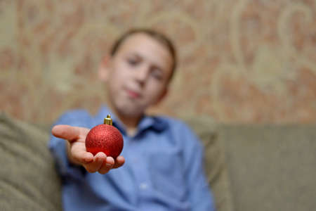 Funny children keep buhirb for Christmas and New Yearの写真素材