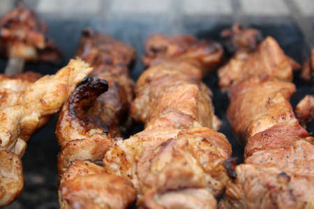 shish kebab on skewersの写真素材