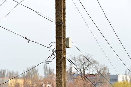 Transformer shield with wires in the fieldの写真素材