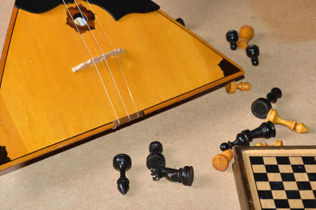 Balalaika and chess piecesの写真素材