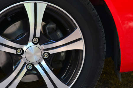 Red car and luxury wheelの写真素材