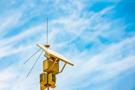 Solar panels generate light energy for autonomous power supply of the radio transmitter in a separate place.の写真素材