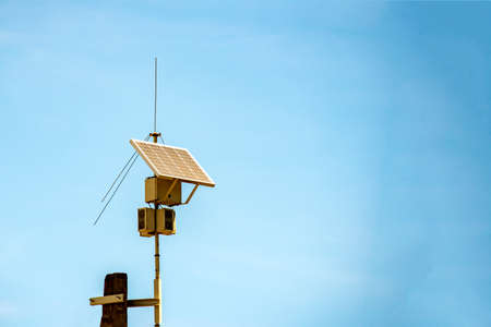 Solar panels generate light energy for autonomous power supply of the radio transmitter in a separate place.の写真素材