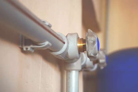 Control air valve, cock, valve, reservoir of air compressor using plastic pipe at the power plant in...