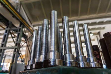 After turning, round parts are in stock in the workshopの写真素材