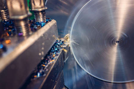 Lathe, manufacturing parts by machining metal on a milling machineの写真素材