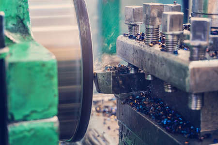 Lathe, manufacturing parts by machining metal on a milling machineの写真素材
