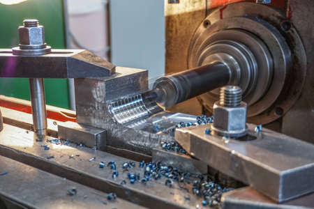 Milling of metal, boring holes mechanical cutter by milling.の写真素材