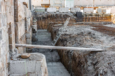 The armature is wired, the foundation of the concrete solution. Concrete foundation for the industrial construction of buildings and structures.の写真素材