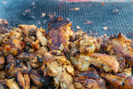 Roasted meat on the grid, weekend barbecue.