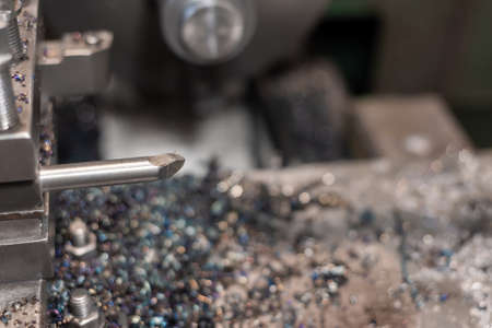 Lathe cutter on a machine tool close-up at a machine-building plant.の写真素材