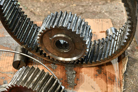 Gears with broken teeth of a defective reducer.