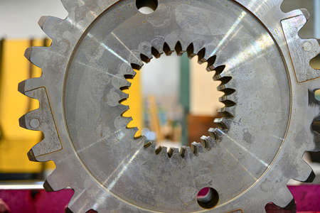 Cogwheel with internal splines and external teeth in stock at the factory.