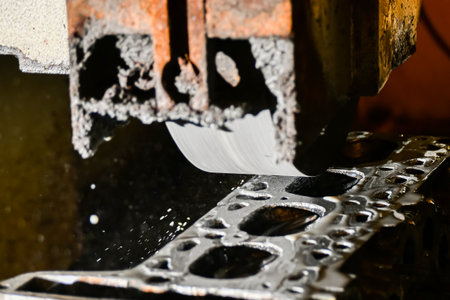 Grinding the cylinder head of a car engine on a water-cooled surface grinder.の写真素材