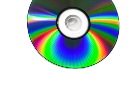Spectrum of colors on a CD on a white background.の写真素材