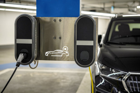 Industrial charging stations for refueling and charging electric vehicles.の写真素材