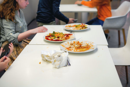 Dirty dishes after eating in a cafe and restaurant.の写真素材