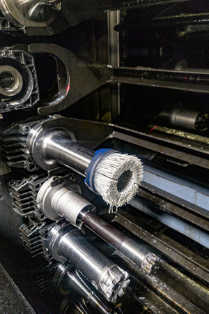 Interchangeable milling cutters in the CNC machine shop for machining parts by cutting.