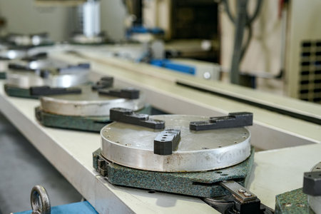 Conveyor for continuous supply of workpieces and parts for CNC milling and lathe.の写真素材