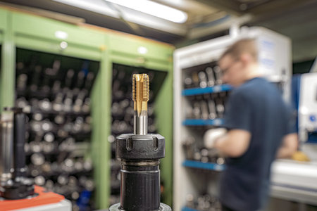 A tap for cutting threads in the holes of parts on a CNC machine.