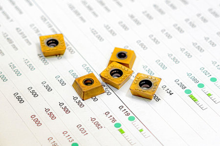 Interchangeable inserts for CNC milling and lathe cutters in the drawing.の写真素材