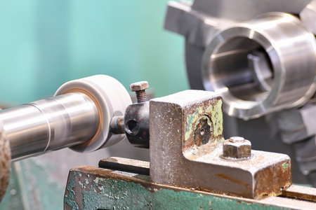 Dressing the grinding wheel with a diamond pencil on a circular grinding machine.の写真素材