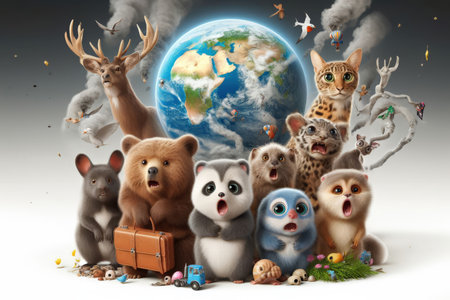 Planet Earth is crying from bad ecology. The concept of ecology and disasters on earth. Suffering animals and the eco system.の素材