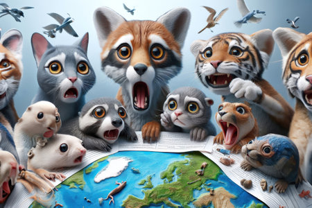Small animals are horrified by the ongoing destruction of the earth by humanity.の素材