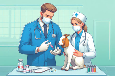 Doctors treat pets in the hospital and give them injections and pills to get better.の素材
