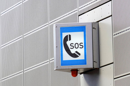 SOS sign on the road to call for help by phone. Automotive industry.の写真素材