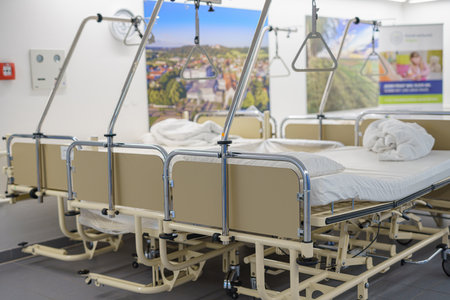 Beds for transporting seriously ill and non-ambulatory patients in a primary care clinic.の写真素材