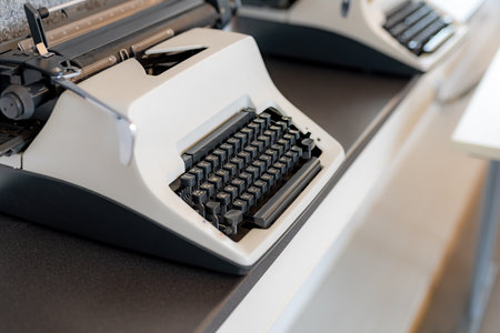 Electronic typewriters in a school classroom for study.の写真素材