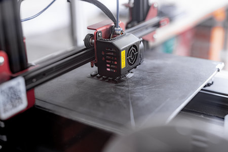 The 3D printer produces plastic parts using electronic operator control.の写真素材