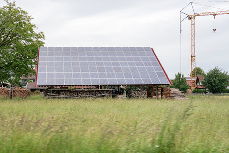 Solar panels on a private building for home electricity use.