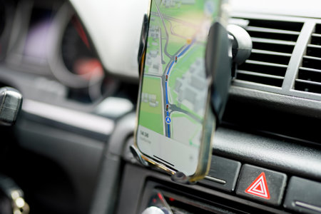 Phone navigator for directions in the car.の写真素材