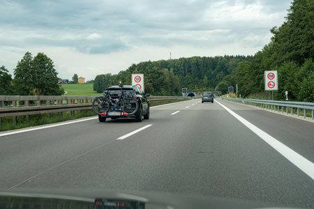 Cars on the motorway travel along a high-speed road.の写真素材