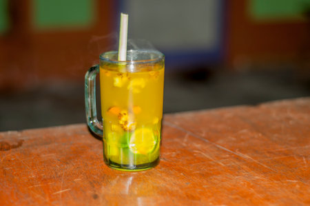 herbal drink from turmeric and limeの写真素材